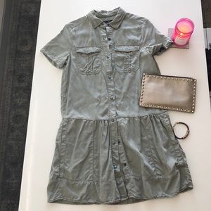 Max Jeans snap closure M green mini shirt dress